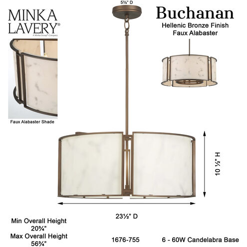 Buchanan 6 Light Hellenic Bronze Pendant Ceiling Light